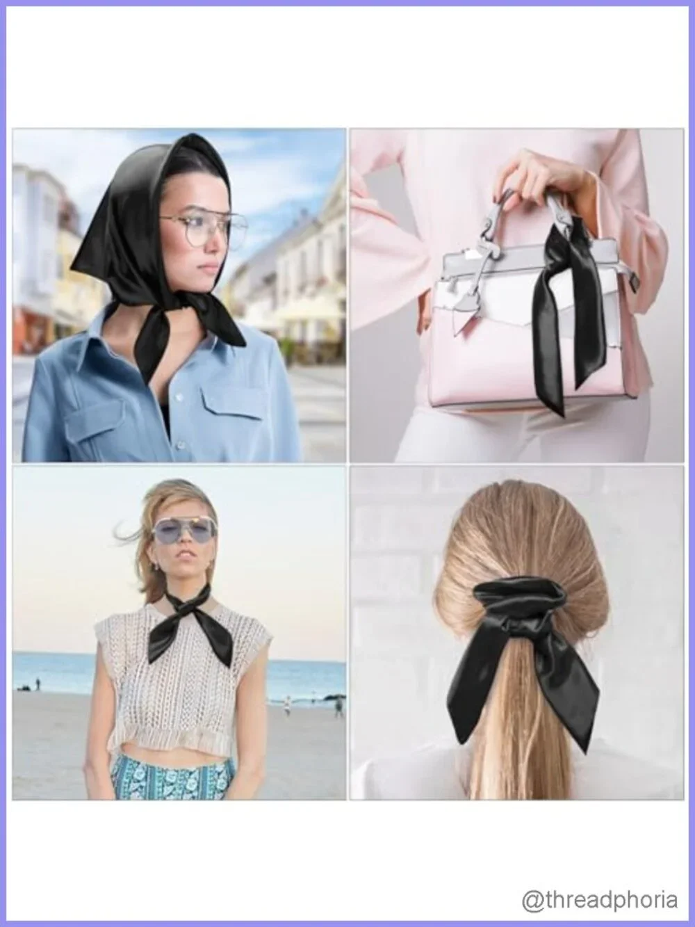 Satin Square Scarf 23.6in Silk Like Head Neck Bandana